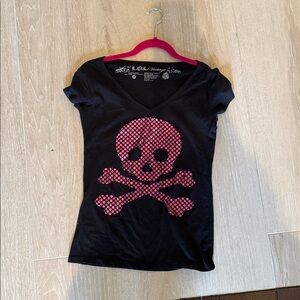 Black T-Shirt with Pink Skull Design